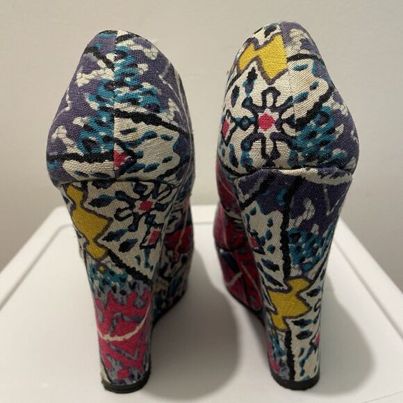 Steve Madden Pammyy Wedge Multi-Color Heel Women’s 7.5M Boho Aztec Retro Pop Art - Picture 5 of 9